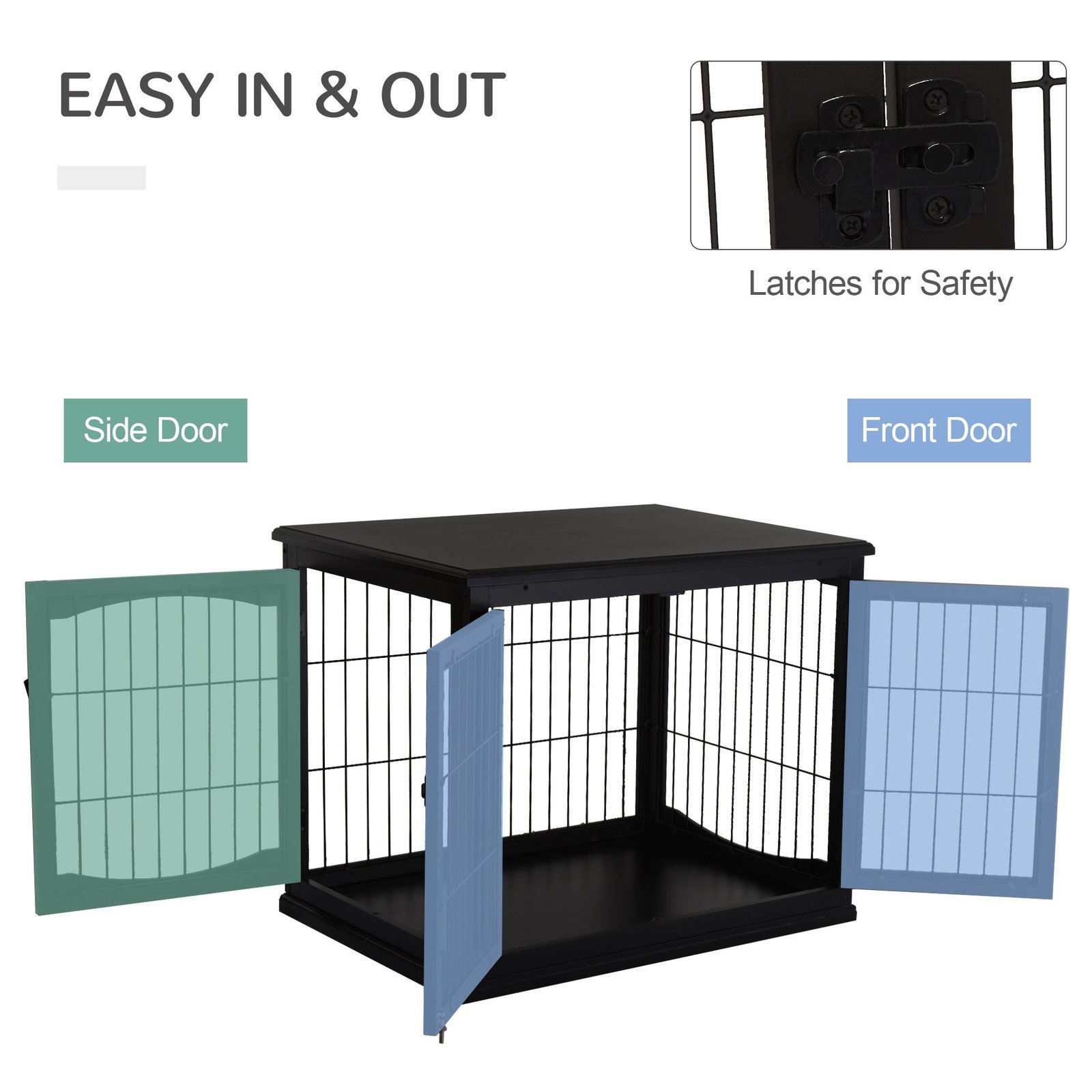 26'' Wooden Decorative Dog Cage Pet Crate Kennel with Double Door Entrance & a Simple Modern Design Black - Image 6