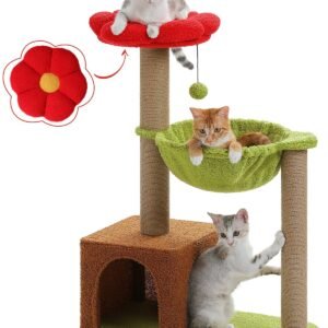 36.6" Flower Cat Tree with Sisal Scratching Posts, Hammock &amp; Removable Flower Bed for Indoor Kittens