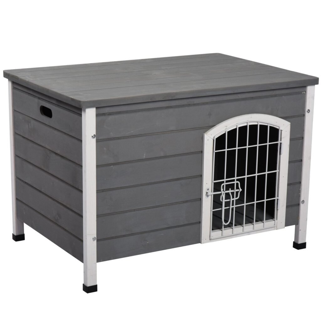 31"L Wooden Decorative Dog Cage Kennel Wire Door with Lock Small Animal House with Openable Top Removable Bottom Grey