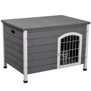 31"L Wooden Decorative Dog Cage Kennel Wire Door with Lock Small Animal House with Openable Top Removable Bottom Grey