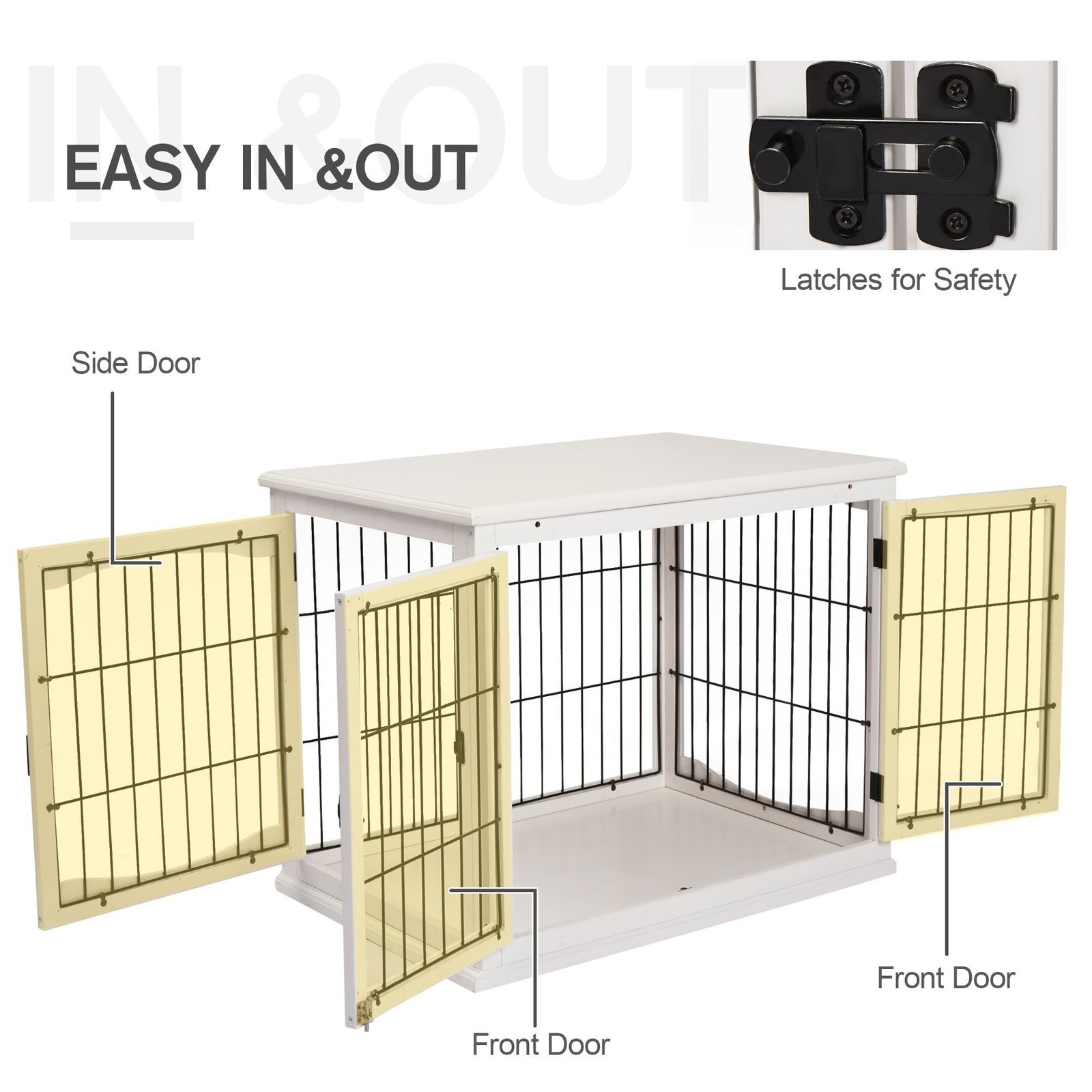 26" Wooden Dog Crate, Furniture Style Pet Cage Kennel, End Table, with Lockable Double Door Entrance, and Top Shelf, White - Image 6