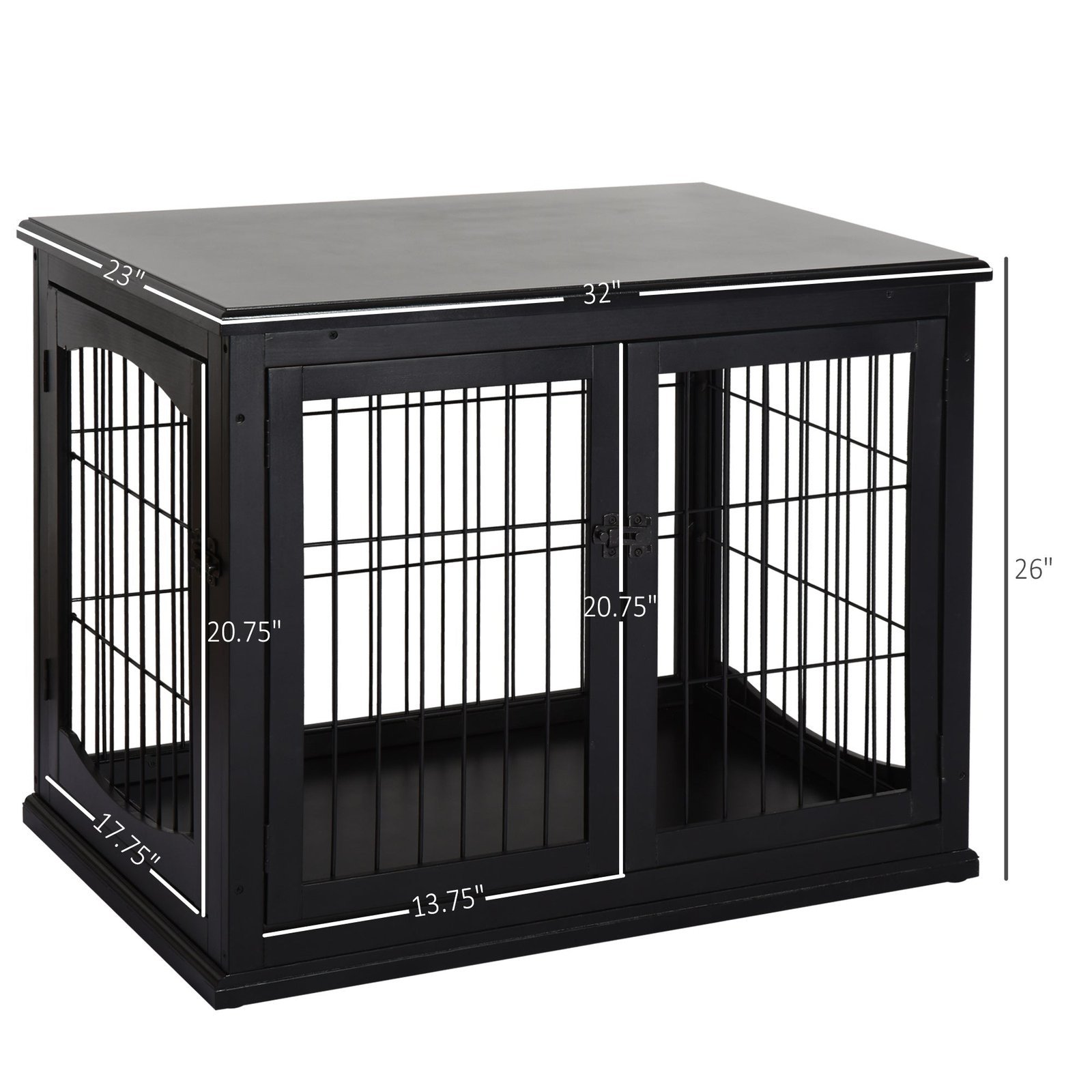 26'' Wooden Decorative Dog Cage Pet Crate Kennel with Double Door Entrance & a Simple Modern Design Black - Image 3